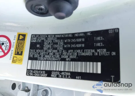 2019 Toyota Highlander Le Plus z USA, uszkodzony, nr VIN 5TDBZRFH7KS964417